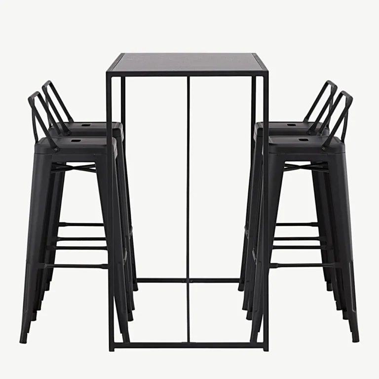 Mustast metallist baarilaua ja baaritoolide komplekt Brea (neljale, MDF-plaadiga laud) - GR23246