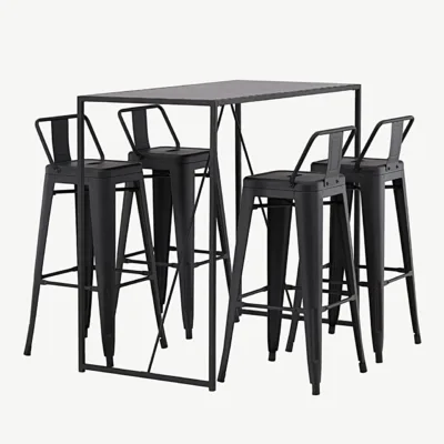 Mustast metallist baarilaua ja baaritoolide komplekt Brea (neljale, MDF-plaadiga laud) - GR23246