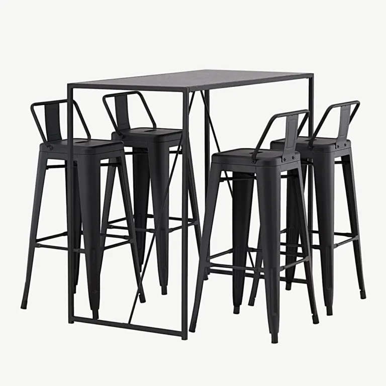 Mustast metallist baarilaua ja baaritoolide komplekt Brea (neljale, MDF-plaadiga laud) - GR23246