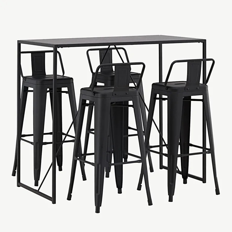 Mustast metallist baarilaua ja baaritoolide komplekt Brea (neljale, MDF-plaadiga laud) - GR23246