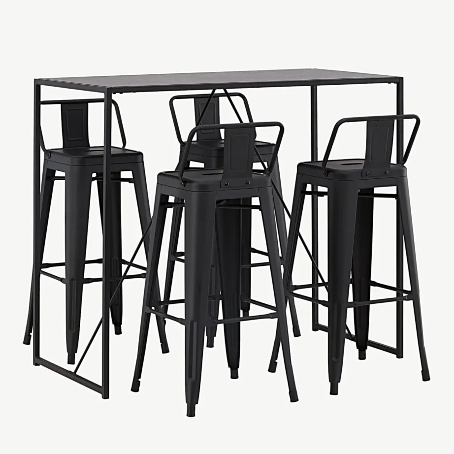 Mustast metallist baarilaua ja baaritoolide komplekt Brea (neljale, MDF-plaadiga laud), GR23246 – 3