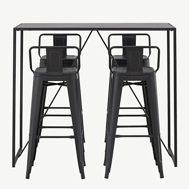 Mustast metallist baarilaua ja baaritoolide komplekt Brea (neljale, MDF-plaadiga laud) - GR23246