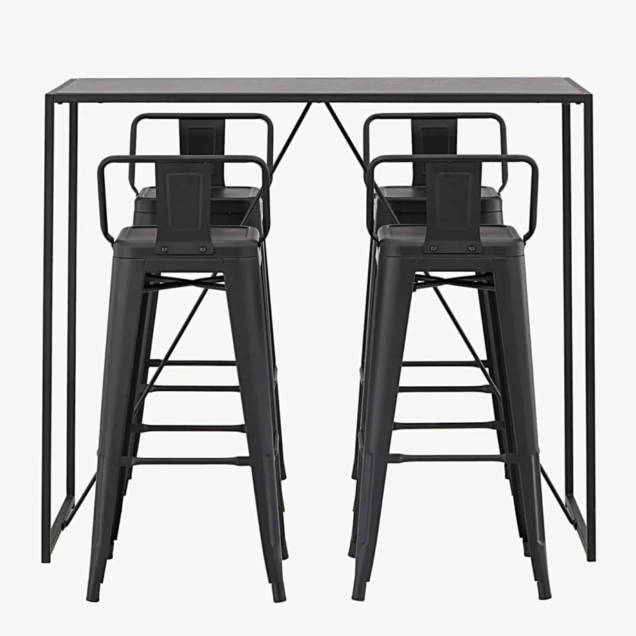 Mustast metallist baarilaua ja baaritoolide komplekt Brea (neljale, MDF-plaadiga laud), GR23246 – 4