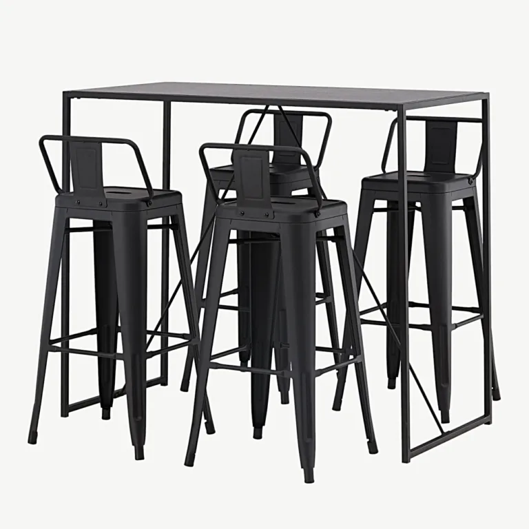 Mustast metallist baarilaua ja baaritoolide komplekt Brea (neljale, MDF-plaadiga laud) - GR23246
