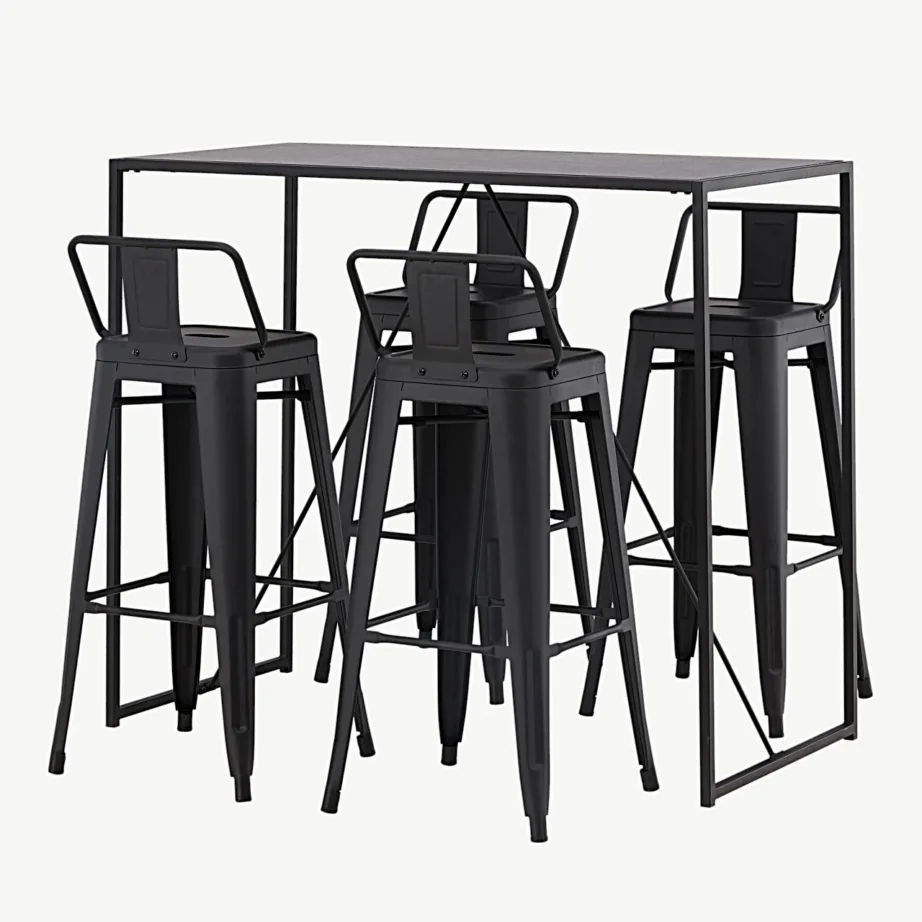 Mustast metallist baarilaua ja baaritoolide komplekt Brea (neljale, MDF-plaadiga laud), GR23246 – 5