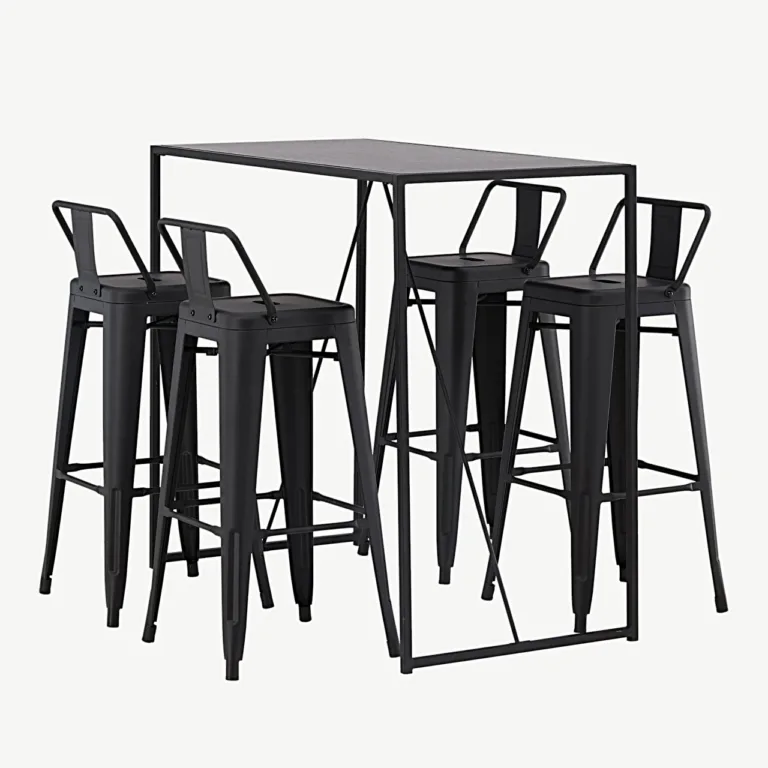 Mustast metallist baarilaua ja baaritoolide komplekt Brea (neljale, MDF-plaadiga laud) - GR23246