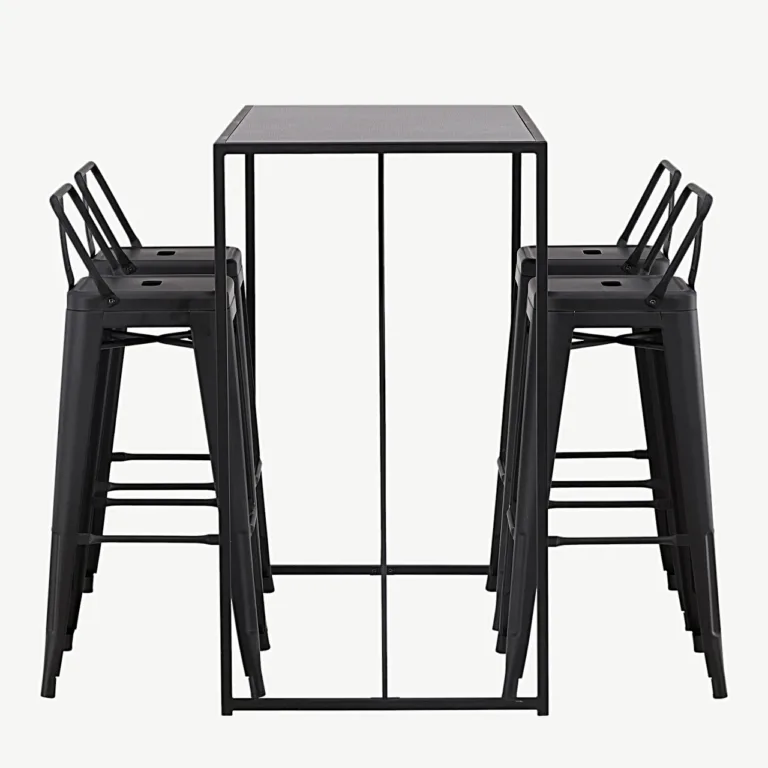 Mustast metallist baarilaua ja baaritoolide komplekt Brea (neljale, MDF-plaadiga laud) - GR23246