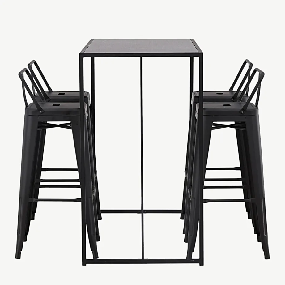 Mustast metallist baarilaua ja baaritoolide komplekt Brea (neljale, MDF-plaadiga laud), GR23246 – 7