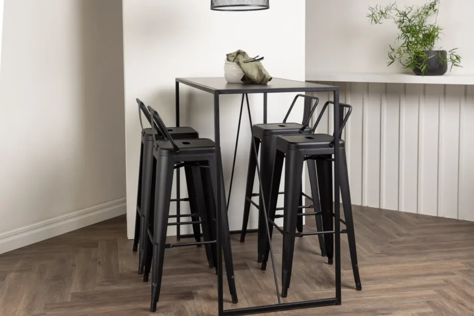 Mustast metallist baarilaua ja baaritoolide komplekt Brea (neljale, MDF-plaadiga laud), GR23246 – 8