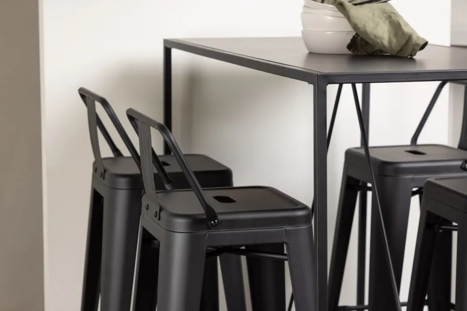 Mustast metallist baarilaua ja baaritoolide komplekt Brea (neljale, MDF-plaadiga laud), GR23246 – 9