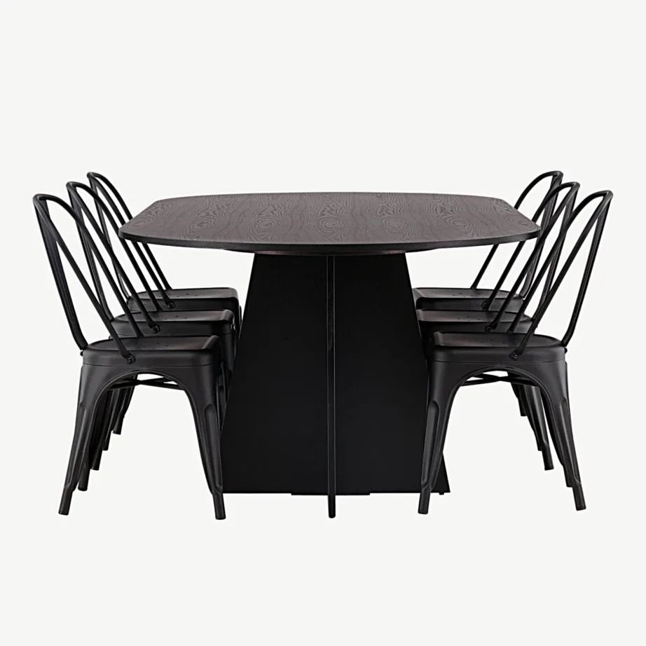 Bootcut ovaalse söögilaua ja mustade Tempe metalltoolide komplekt, GR23284 – 2
