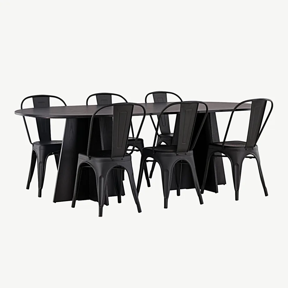 Bootcut ovaalse söögilaua ja mustade Tempe metalltoolide komplekt, GR23284 – 3