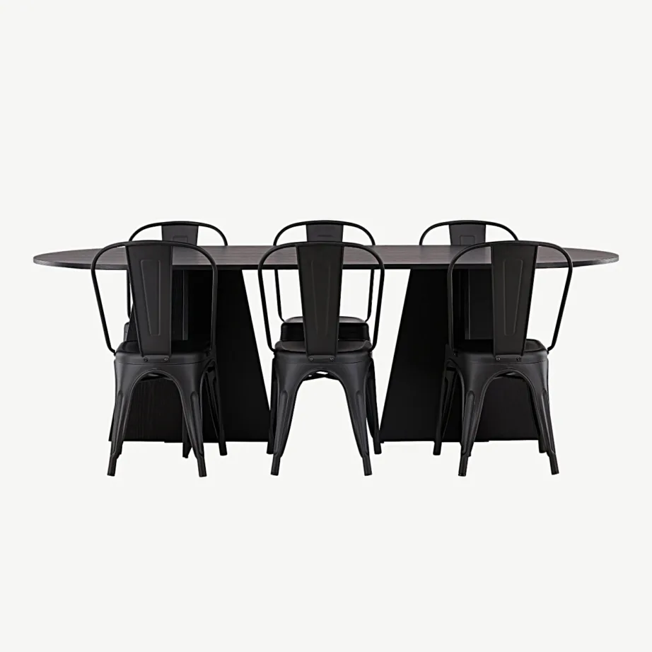 Bootcut ovaalse söögilaua ja mustade Tempe metalltoolide komplekt, GR23284 – 4