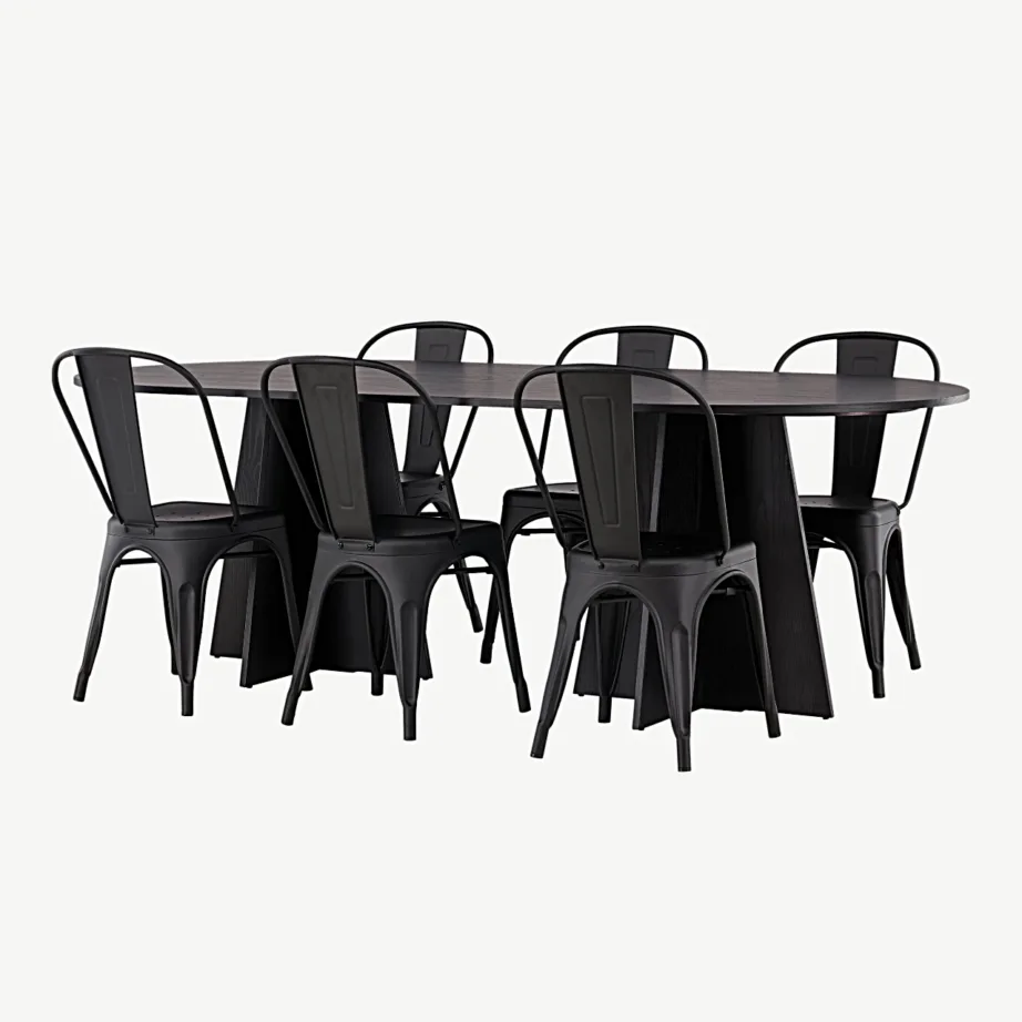 Bootcut ovaalse söögilaua ja mustade Tempe metalltoolide komplekt, GR23284 – 5