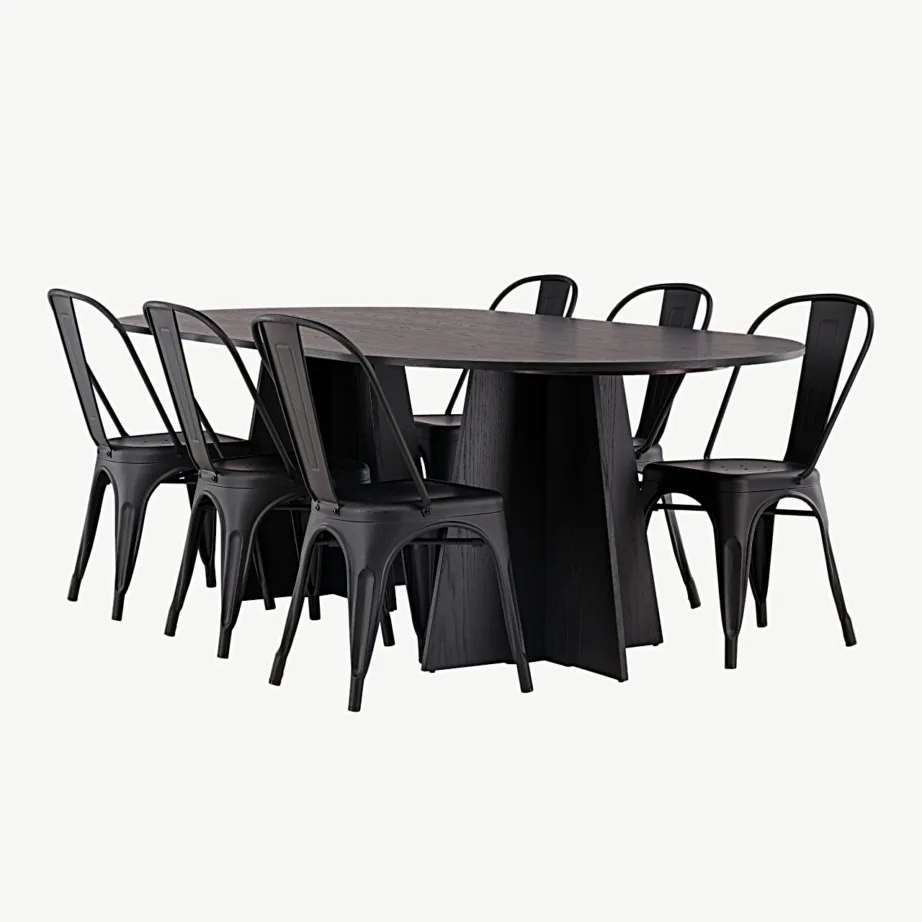 Bootcut ovaalse söögilaua ja mustade Tempe metalltoolide komplekt, GR23284 – 6