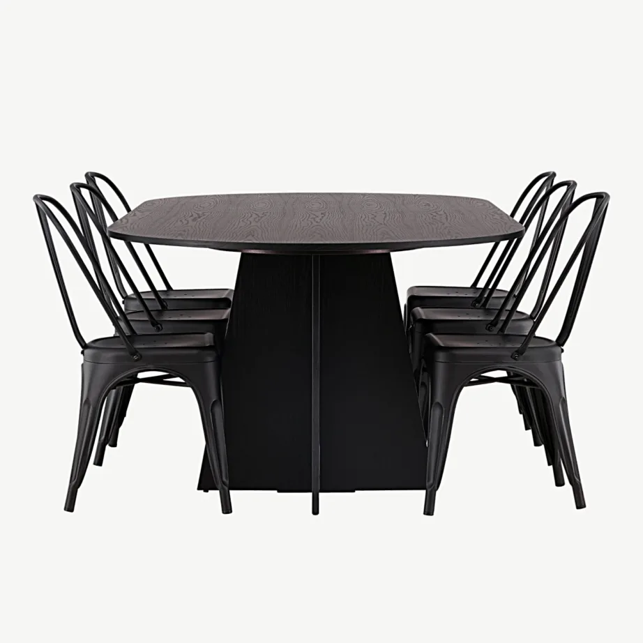 Bootcut ovaalse söögilaua ja mustade Tempe metalltoolide komplekt, GR23284 – 7