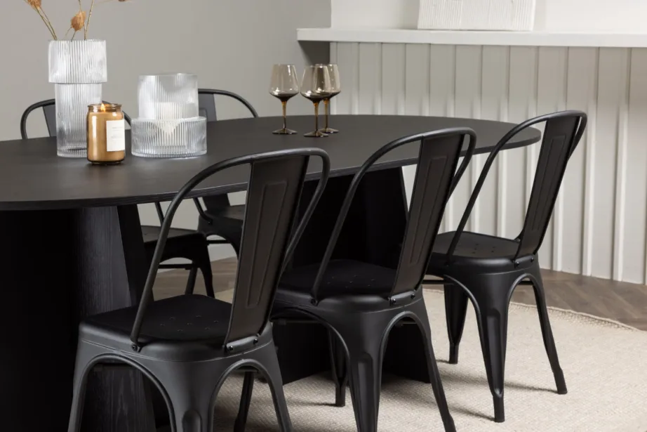 Bootcut ovaalse söögilaua ja mustade Tempe metalltoolide komplekt, GR23284 – 10