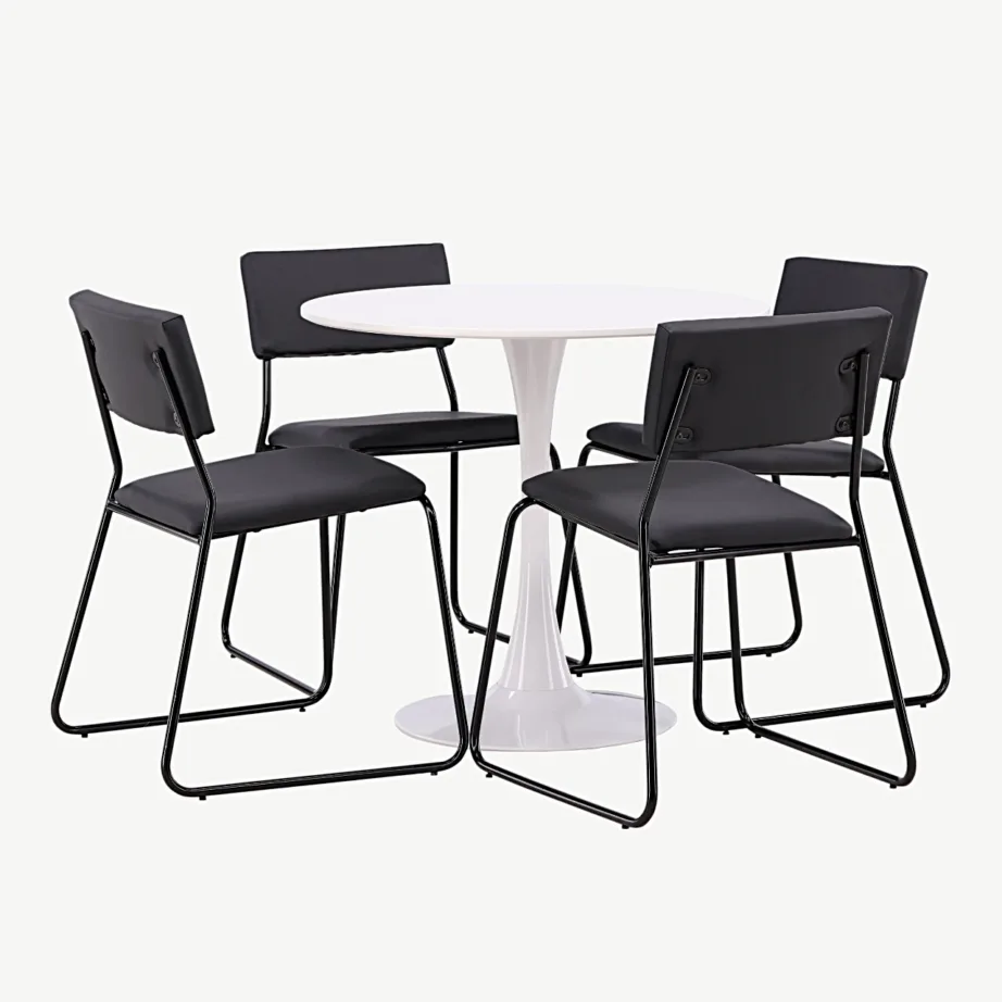 Hamdeni ümmargune söögilaud nelja musta Kenthi tooliga (valge MDF, Ø80 cm), GR23438 – 3