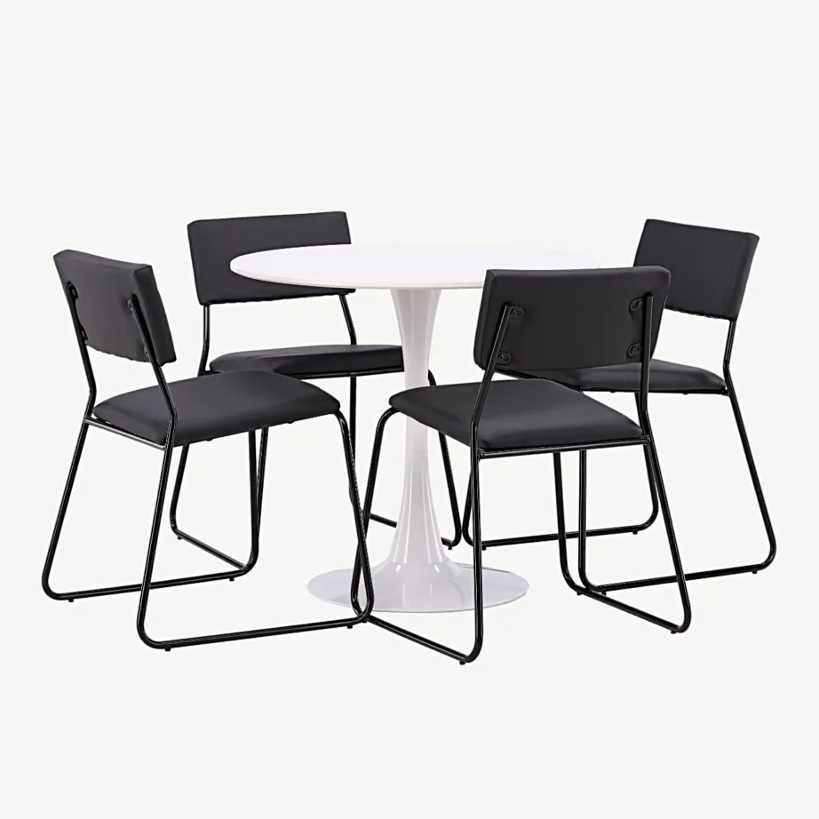 Hamdeni ümmargune söögilaud nelja musta Kenthi tooliga (valge MDF, Ø80 cm), GR23438 – 6