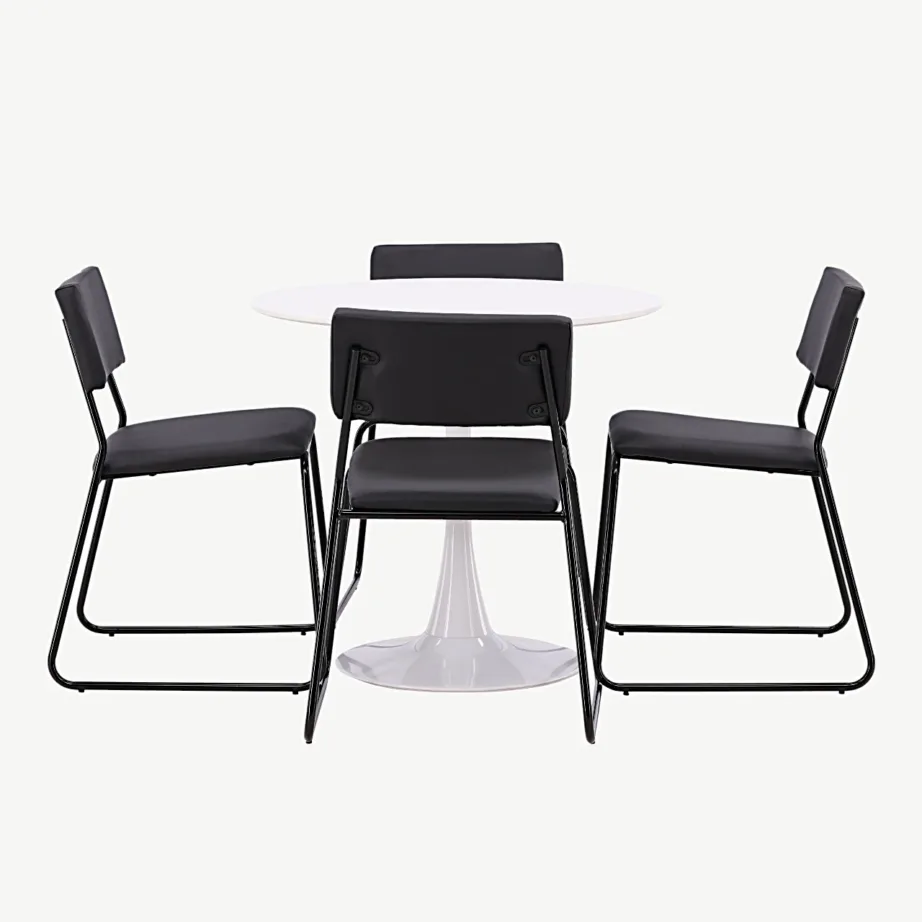 Hamdeni ümmargune söögilaud nelja musta Kenthi tooliga (valge MDF, Ø80 cm), GR23438 – 7