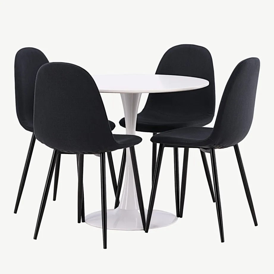 Valge ümmargune MDF-söögilaud Hamden ja 4 musta Polar tooli, GR23441