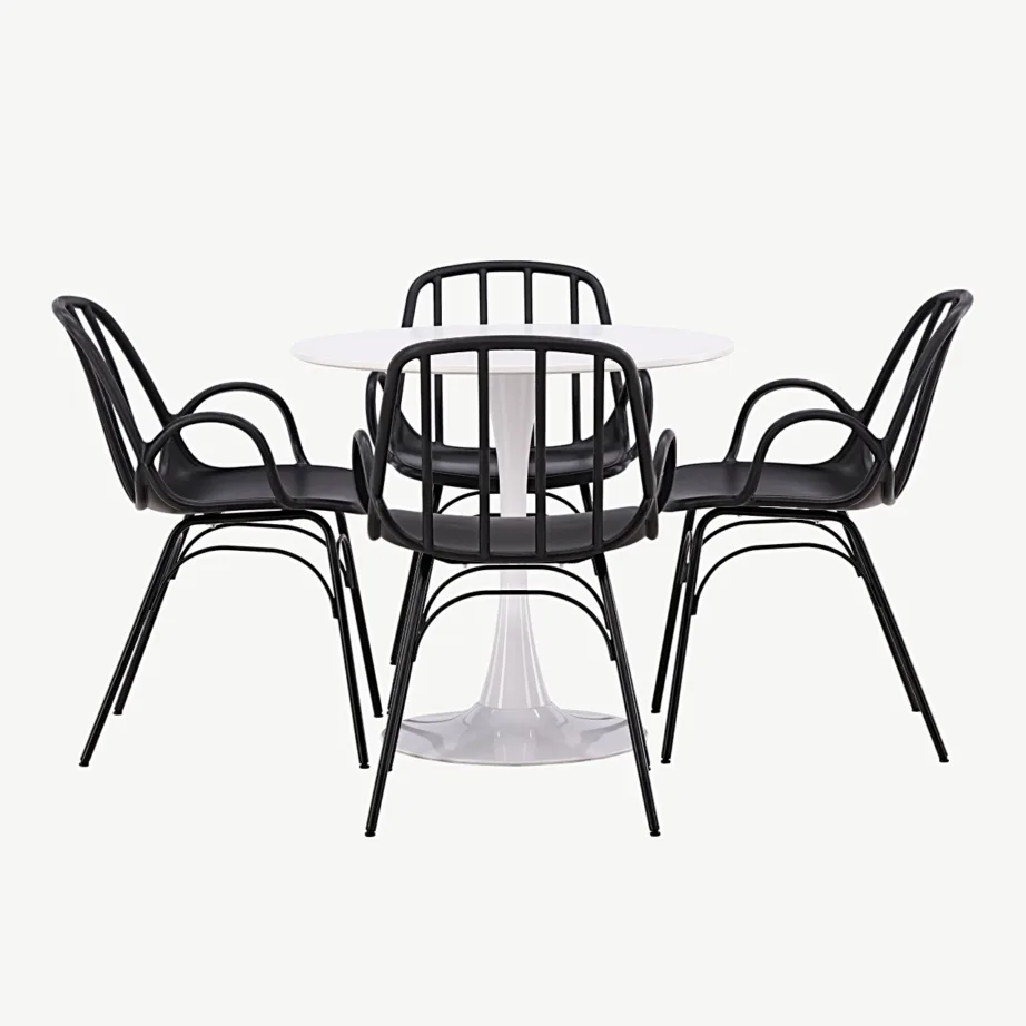 Valge ümmarguse Hamden söögilauakomplekt mustade Dyrön toolidega (4 tk), GR23445 – 2