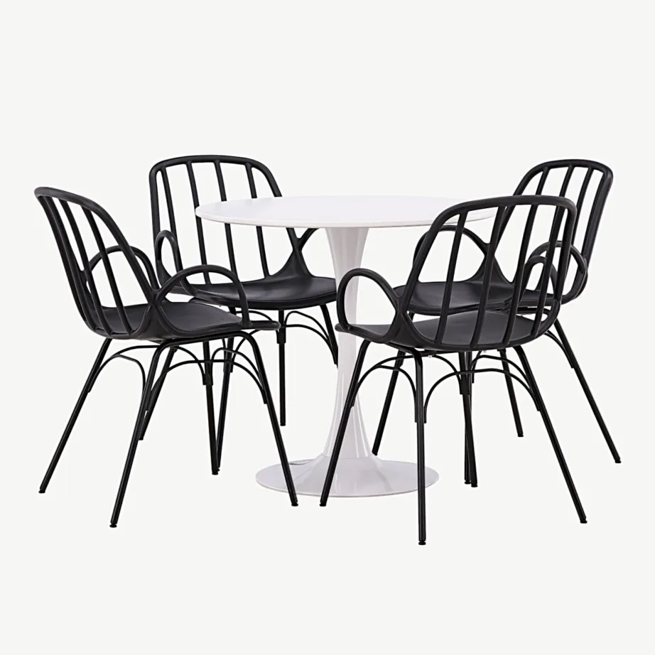 Valge ümmarguse Hamden söögilauakomplekt mustade Dyrön toolidega (4 tk), GR23445 – 3