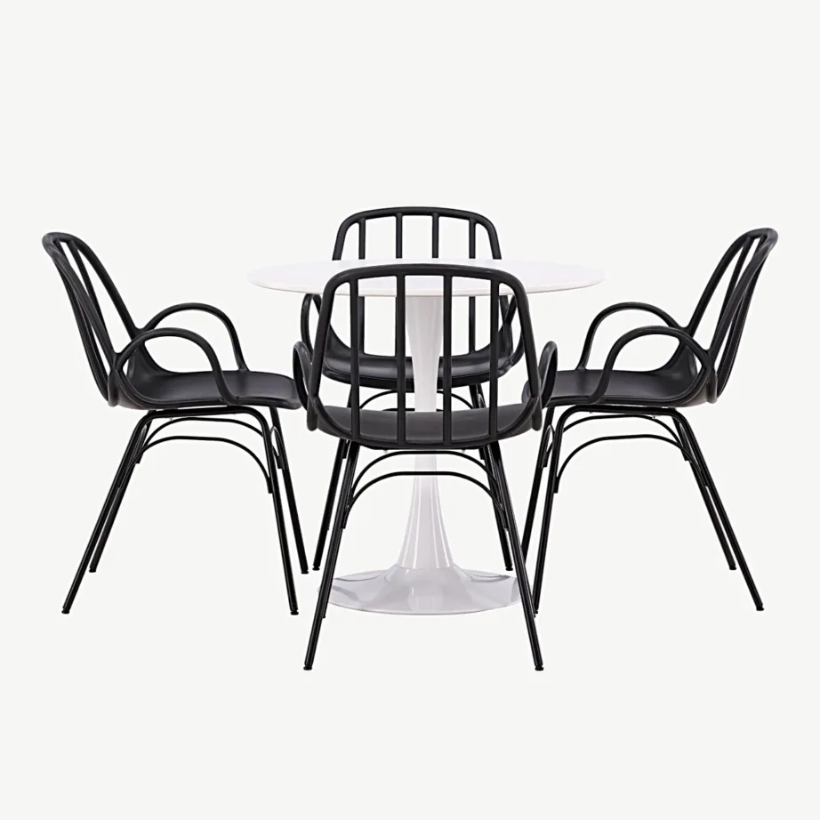 Valge ümmarguse Hamden söögilauakomplekt mustade Dyrön toolidega (4 tk), GR23445 – 4