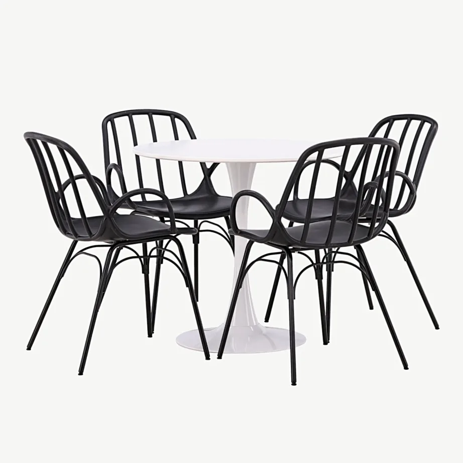 Valge ümmarguse Hamden söögilauakomplekt mustade Dyrön toolidega (4 tk), GR23445 – 6