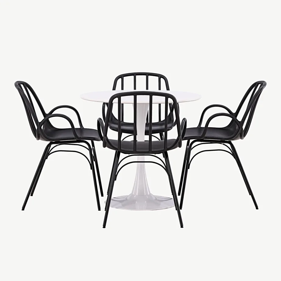 Valge ümmarguse Hamden söögilauakomplekt mustade Dyrön toolidega (4 tk), GR23445 – 7