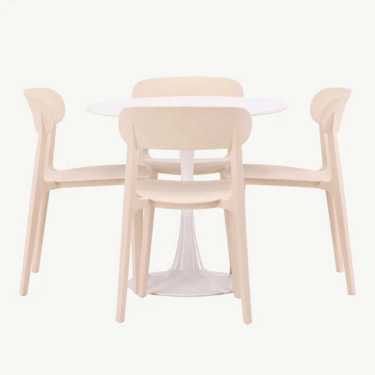 Ümmargune söögikomplekt Hamden valge laua (MDF, ø80 cm) ja beežide plasttoolidega Åstol, 4 tk - GR23457
