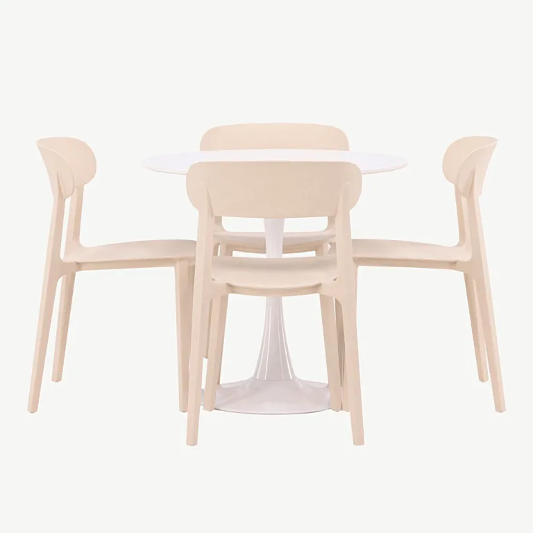 Ümmargune söögikomplekt Hamden valge laua (MDF, ø80 cm) ja beežide plasttoolidega Åstol, 4 tk - GR23457