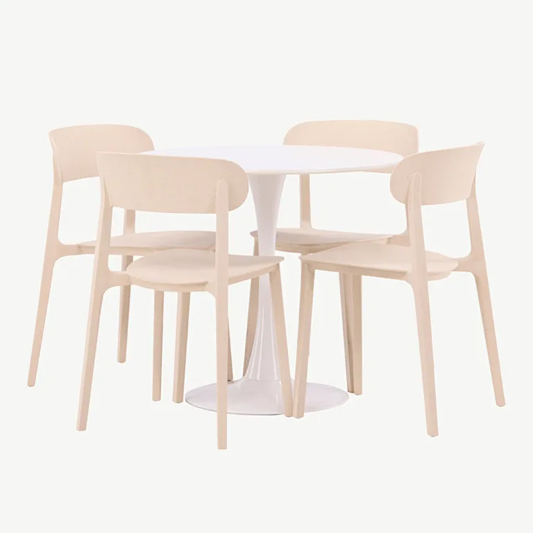 Ümmargune söögikomplekt Hamden valge laua (MDF, ø80 cm) ja beežide plasttoolidega Åstol, 4 tk - GR23457