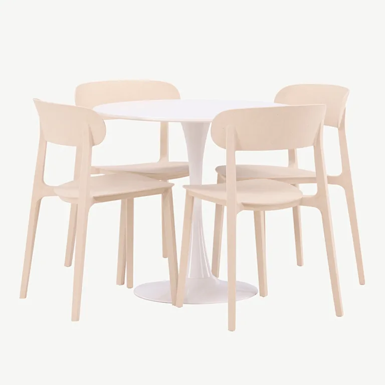 Ümmargune söögikomplekt Hamden valge laua (MDF, ø80 cm) ja beežide plasttoolidega Åstol, 4 tk - GR23457