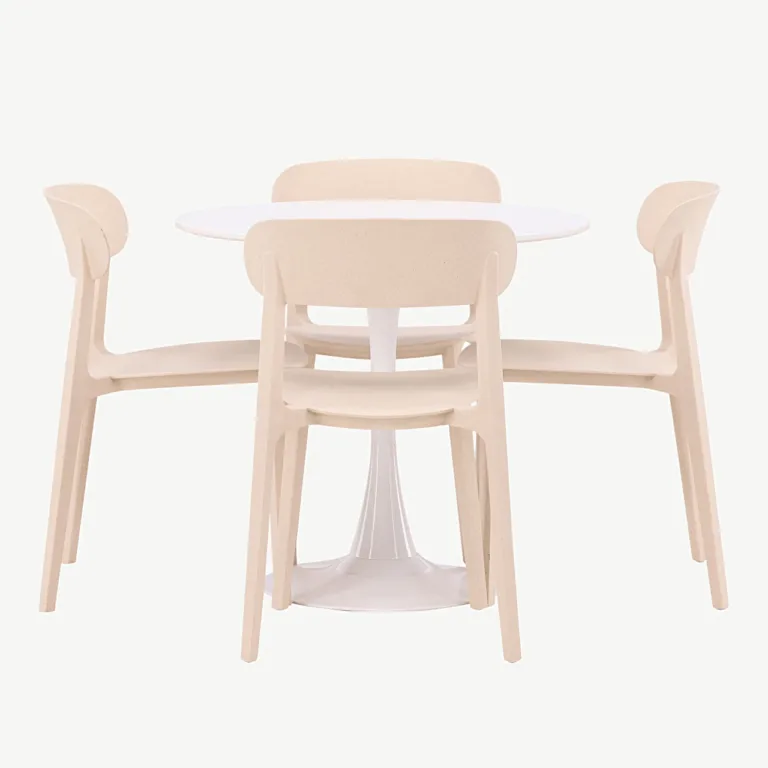 Ümmargune söögikomplekt Hamden valge laua (MDF, ø80 cm) ja beežide plasttoolidega Åstol, 4 tk - GR23457