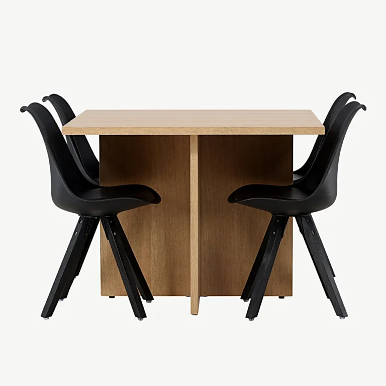 Söögikomplekt Leo tammelaud (MDF, 100 x 100 cm) ja mustad Zeno toolid - GR23578