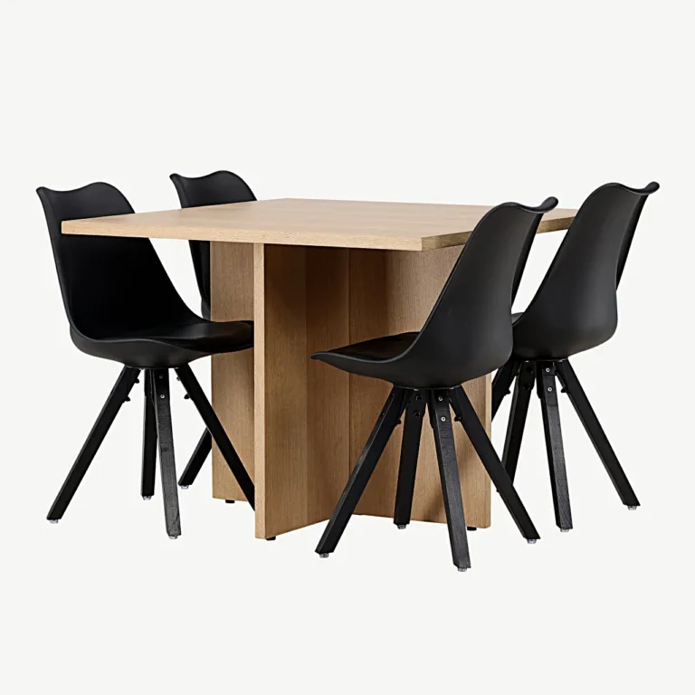 Söögikomplekt Leo tammelaud (MDF, 100 x 100 cm) ja mustad Zeno toolid - GR23578