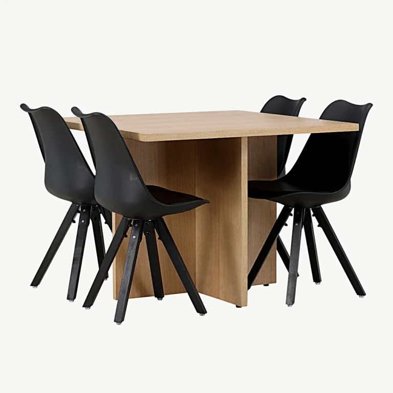 Söögikomplekt Leo tammelaud (MDF, 100 x 100 cm) ja mustad Zeno toolid - GR23578