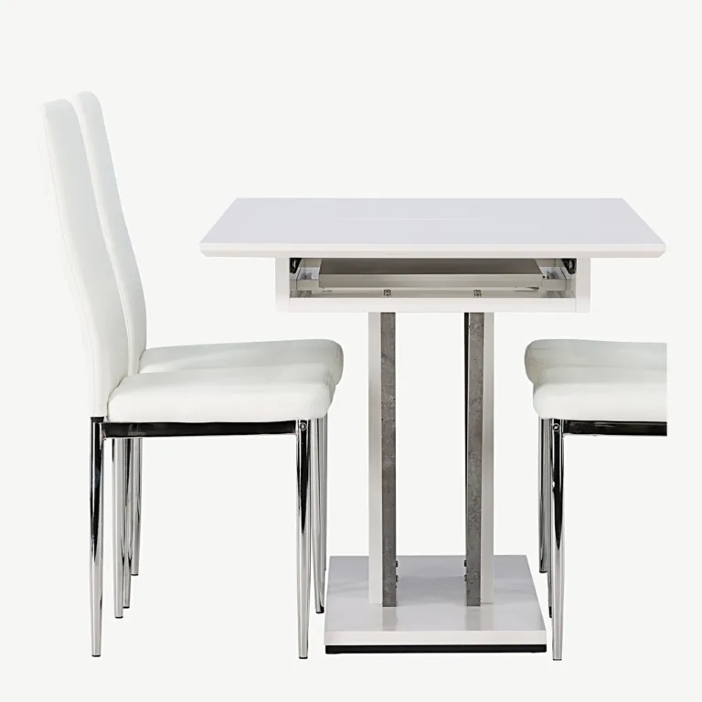 Pikendatav söögikomplekt DISA lauaga ja valgete Pastill toolidega (MDF, 120/160 × 80 cm) - GR23586