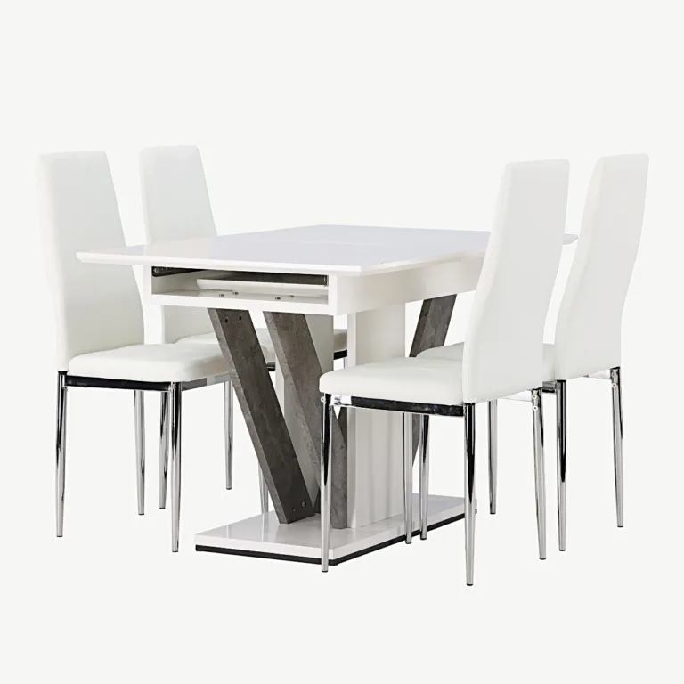 Pikendatav söögikomplekt DISA lauaga ja valgete Pastill toolidega (MDF, 120/160 × 80 cm) - GR23586