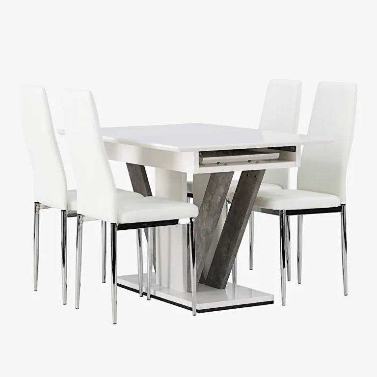 Pikendatav söögikomplekt DISA lauaga ja valgete Pastill toolidega (MDF, 120/160 × 80 cm) - GR23586