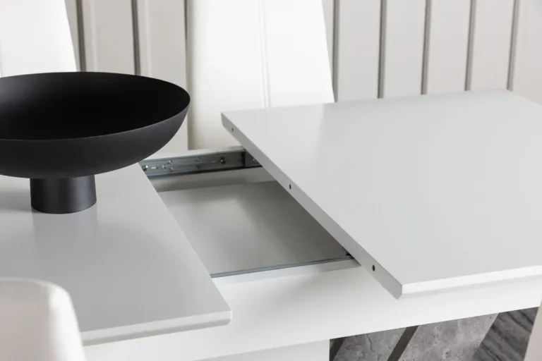 Pikendatav söögikomplekt DISA lauaga ja valgete Pastill toolidega (MDF, 120/160 × 80 cm) - GR23586