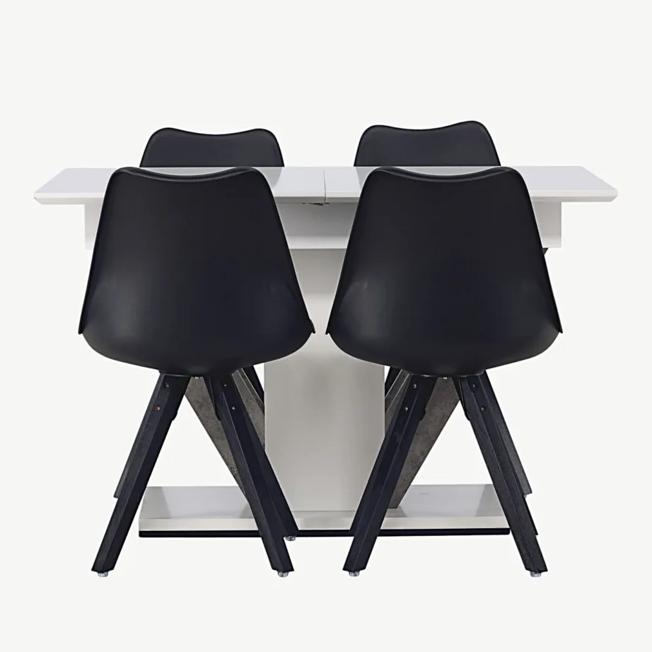 Laiendatav valge söögilauakomplekt mustade Zeno toolidega Disa, GR23592 – 2