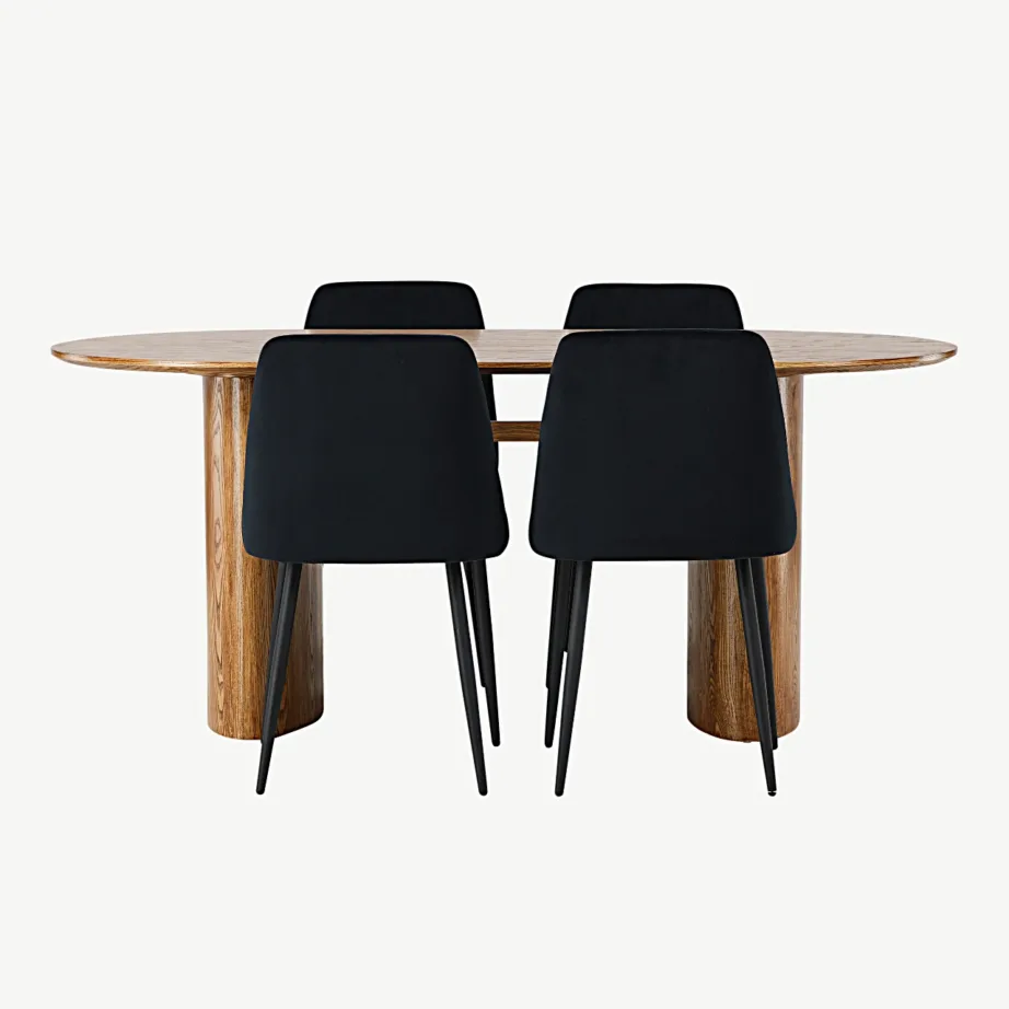 Ovaalne söögikomplekt Isolde laua ja mustade samettoolidega Night, GR23646 – 2