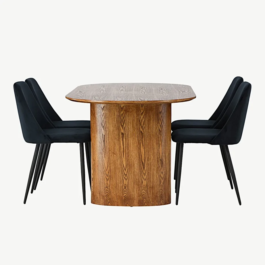 Ovaalne söögikomplekt Isolde laua ja mustade samettoolidega Night, GR23646 – 3