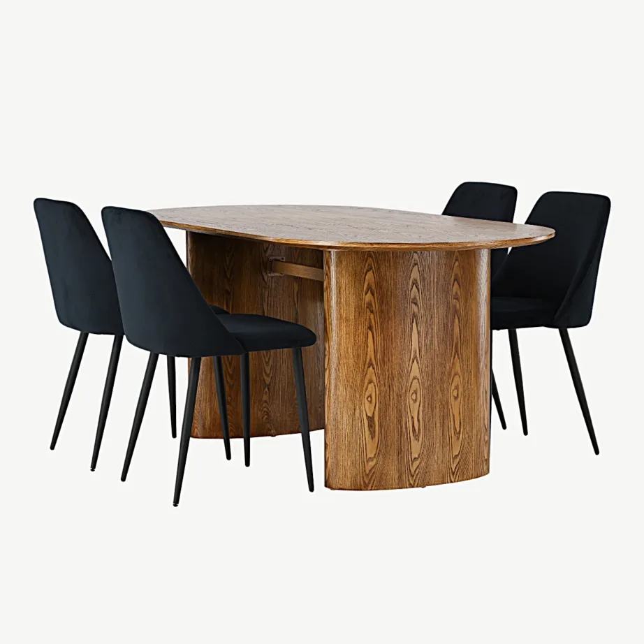 Ovaalne söögikomplekt Isolde laua ja mustade samettoolidega Night, GR23646 – 4