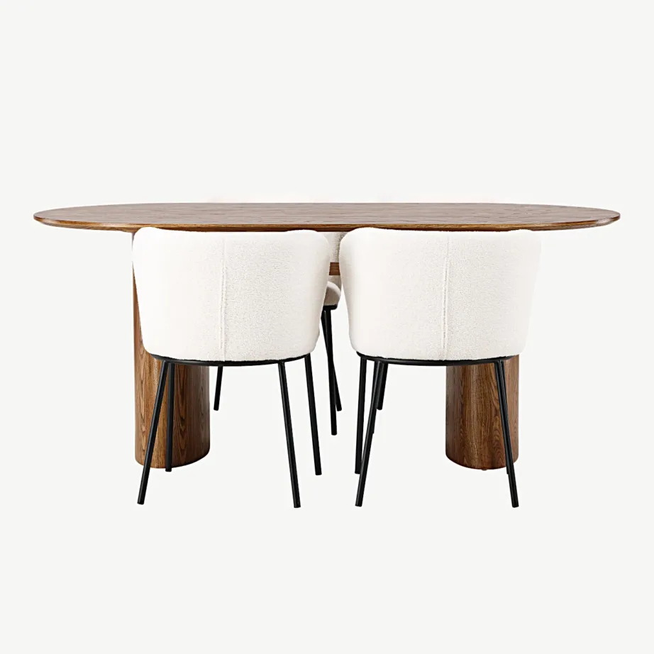 Ovaalne MDF-söögilaud Isolde valgete buklee Edina toolidega, GR23647 – 2