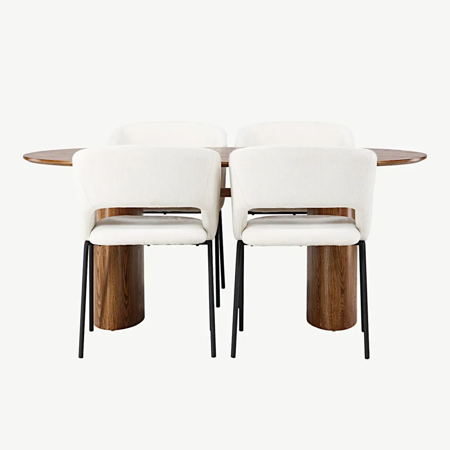 Ovaalne söögikomplekt Isolde loodusliku MDF-lauaga ja Day söögitoolidega (murdvalge, mustad terasjalad), GR23660 – 2