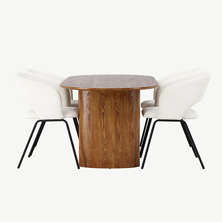 Ovaalne söögikomplekt Isolde loodusliku MDF-lauaga ja Day söögitoolidega (murdvalge, mustad terasjalad), GR23660 – 3