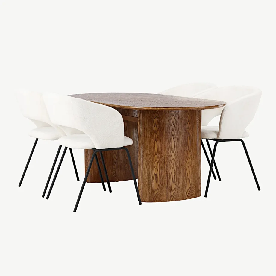 Ovaalne söögikomplekt Isolde loodusliku MDF-lauaga ja Day söögitoolidega (murdvalge, mustad terasjalad), GR23660 – 4